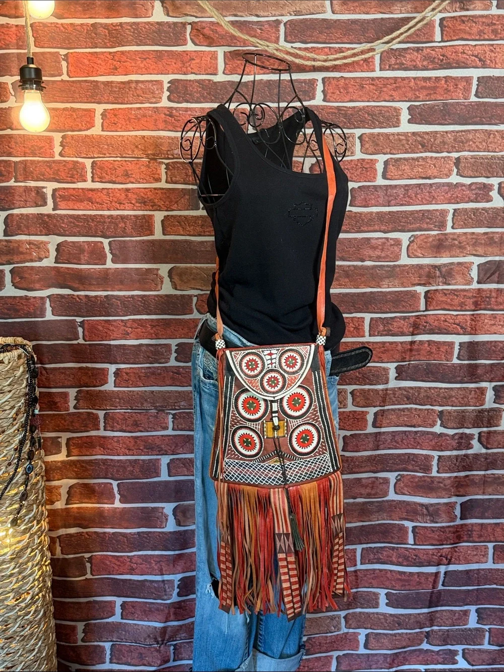 👜 Handstitched Trapezoid Leather Taureg Bag w/Fringes